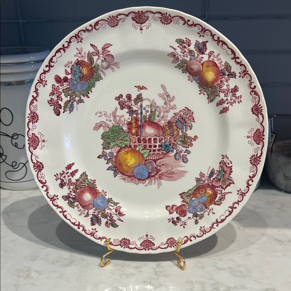 Vintage Mason Red and White Fruit Basket Ironstone Plate